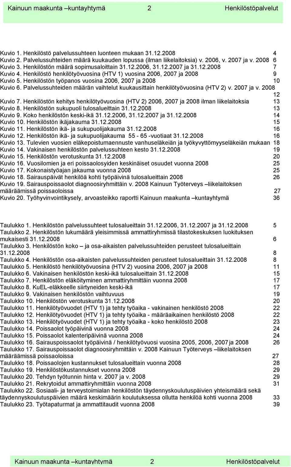 Henkilöstön työpanos vuosina 2006, 2007 ja 2008 10 Kuvio 6. Palvelussuhteiden määrän vaihtelut kuukausittain henkilötyövuosina (HTV 2) v. 2007 ja v. 2008 12 Kuvio 7.