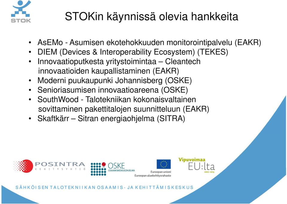 kaupallistaminen (EAKR) Moderni puukaupunki Johannisberg (OSKE) Senioriasumisen innovaatioareena (OSKE)