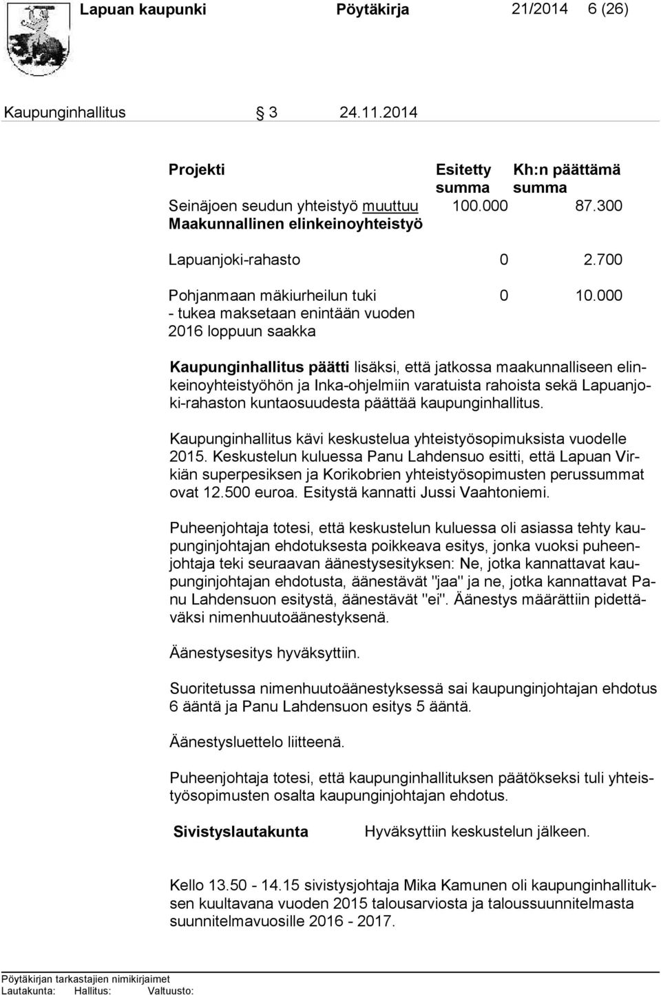 700 Pohjanmaan mäkiurheilun tuki - tukea maksetaan enintään vuoden 2016 loppuun saakka 0 10.