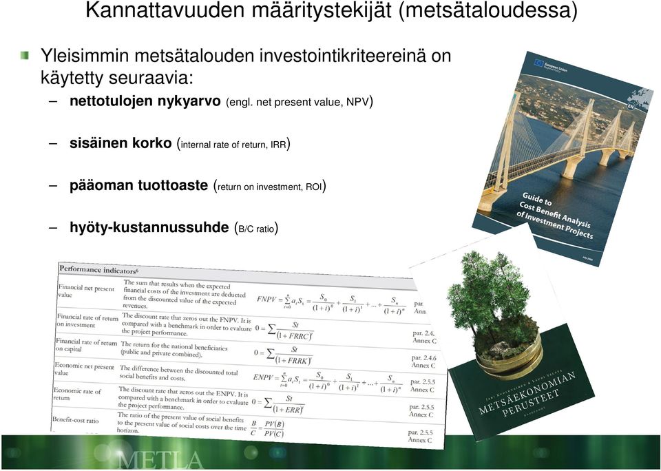 net present value, NPV) sisäinen korko (internal rate of return, IRR)