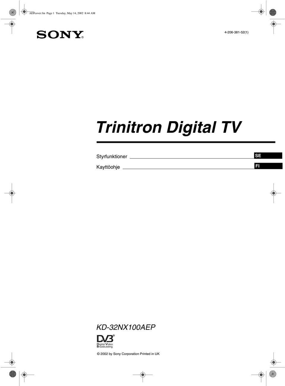 4-206-381-52(1) R Trinitron Digital TV