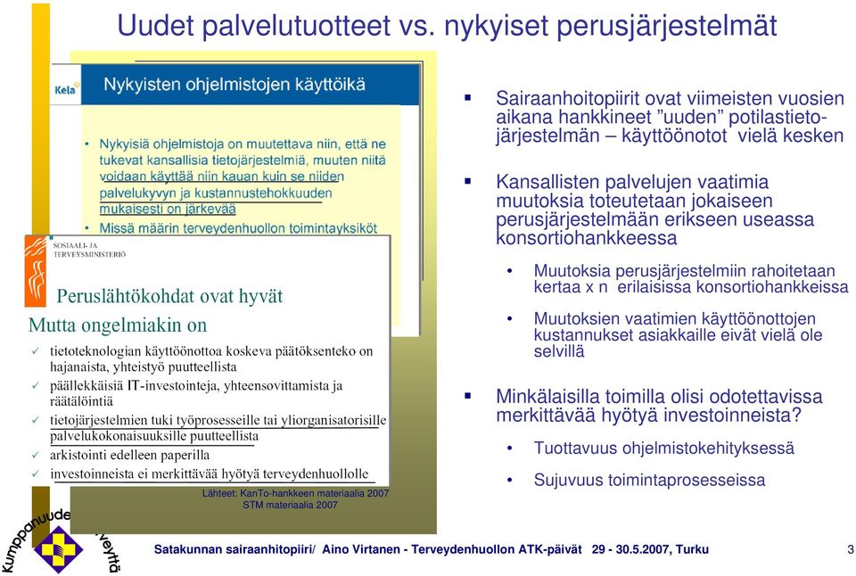 toteutetaan jokaiseen perusjärjestelmään erikseen useassa konsortiohankkeessa Muutoksia perusjärjestelmiin rahoitetaan kertaa x n erilaisissa konsortiohankkeissa Muutoksien vaatimien