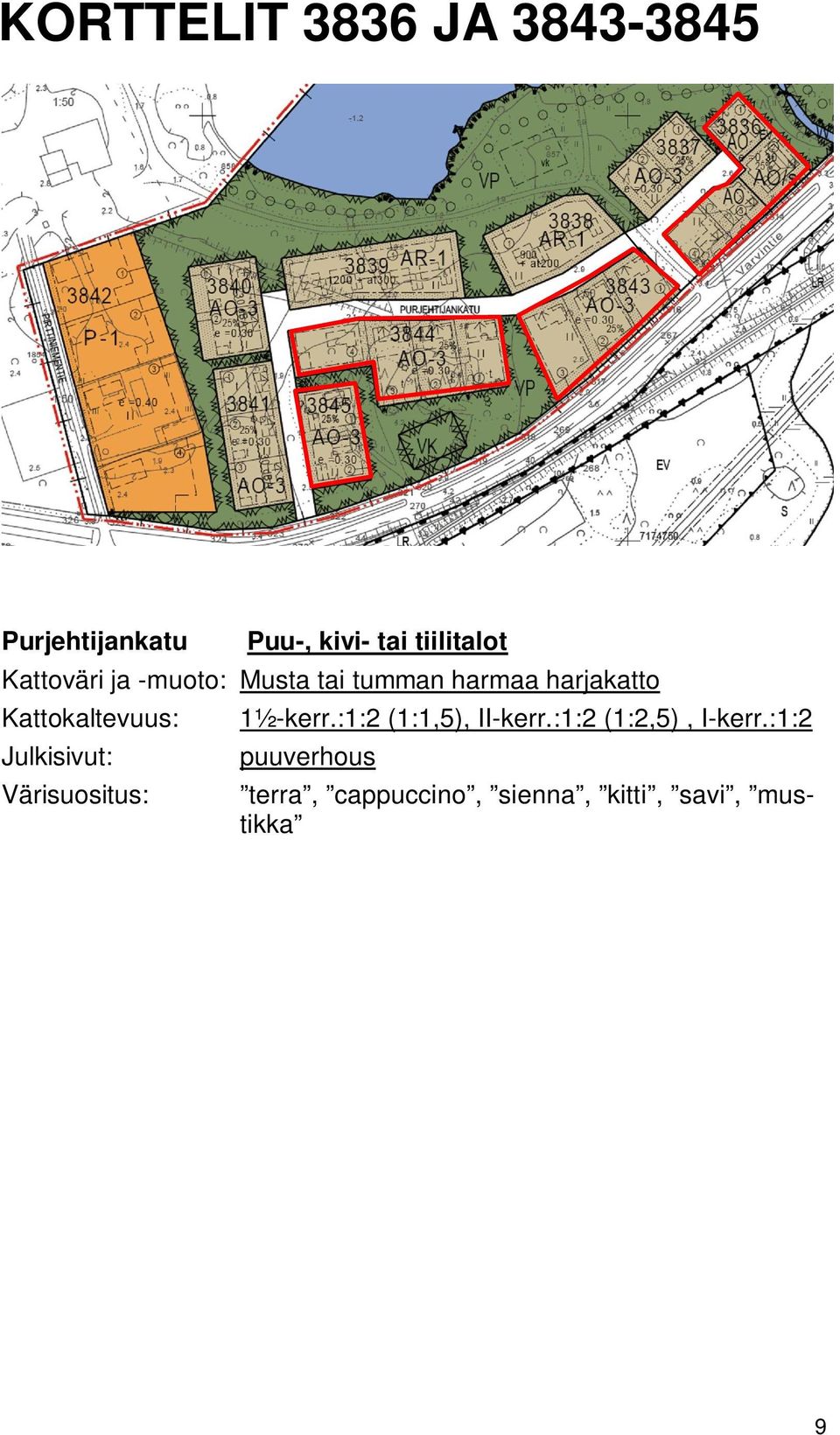 Julkisivut: Värisuositus: 1½-kerr.:1:2 (1:1,5), II-kerr.