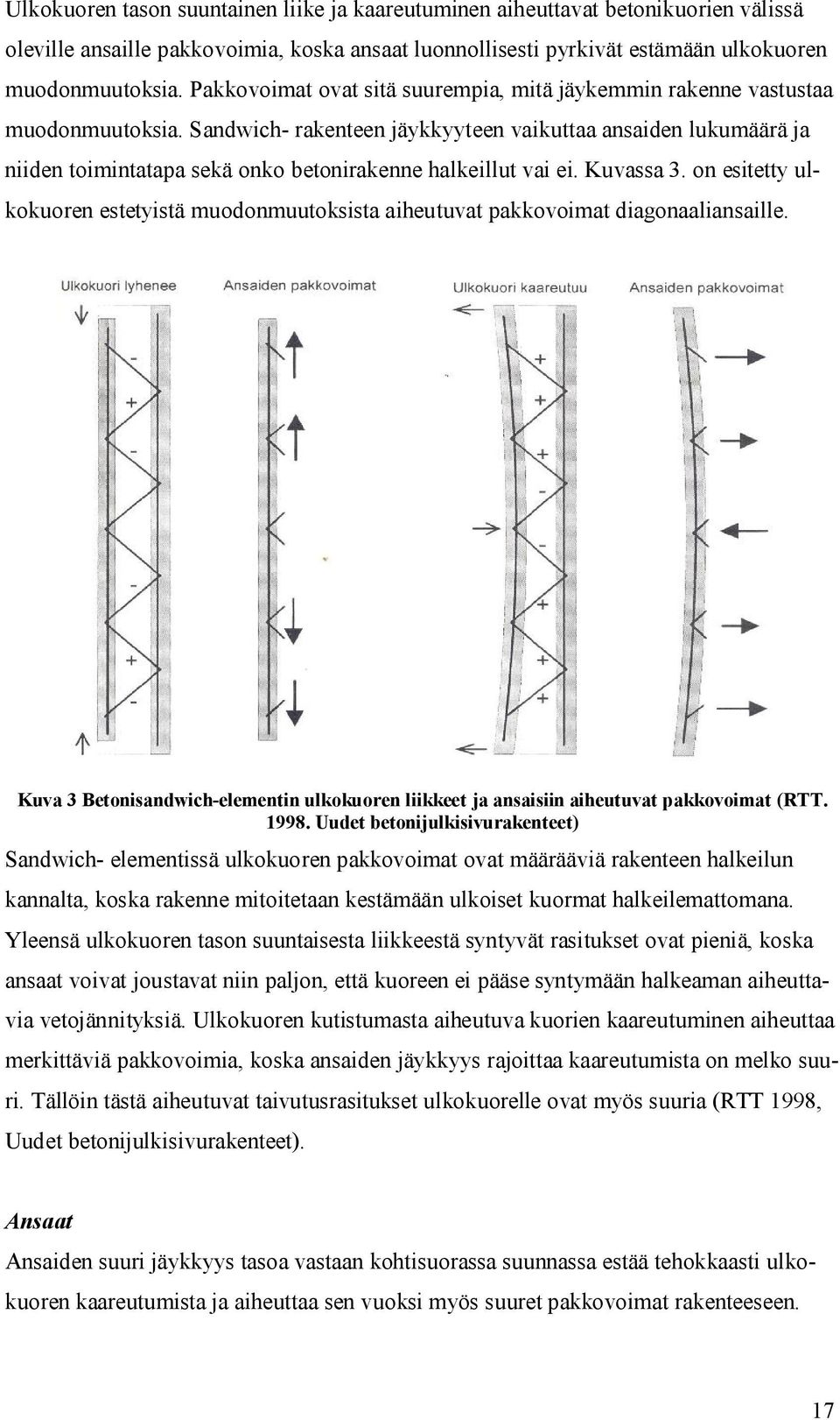 Sandwich- rakenteen jäykkyyteen vaikuttaa ansaiden lukumäärä ja niiden toimintatapa sekä onko betonirakenne halkeillut vai ei. Kuvassa 3.