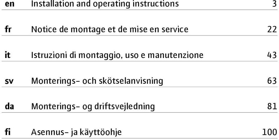 uso e manutenzione 43 sv Monterings- och skötselanvisning 63