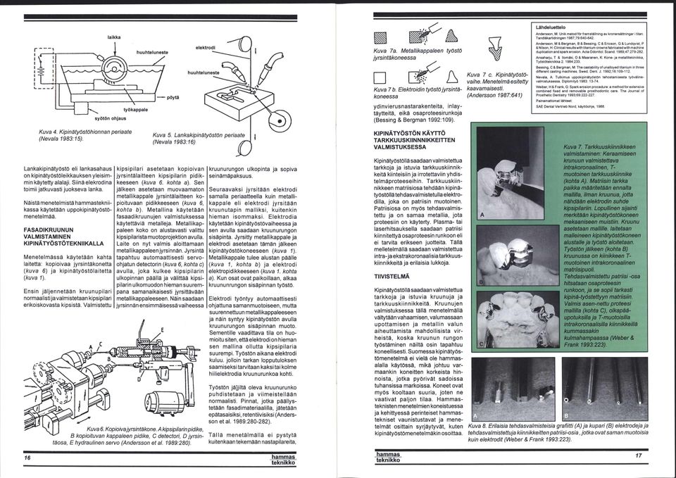 Elektroidin työstö jyrsintä- kaavamaisesti, koneessa (Andersson 1987:641) ydinvierusnastarakenteita, inlaytäytteitä, eikä osaproteesirunkoja (Bessing & Bergman 1992:109).