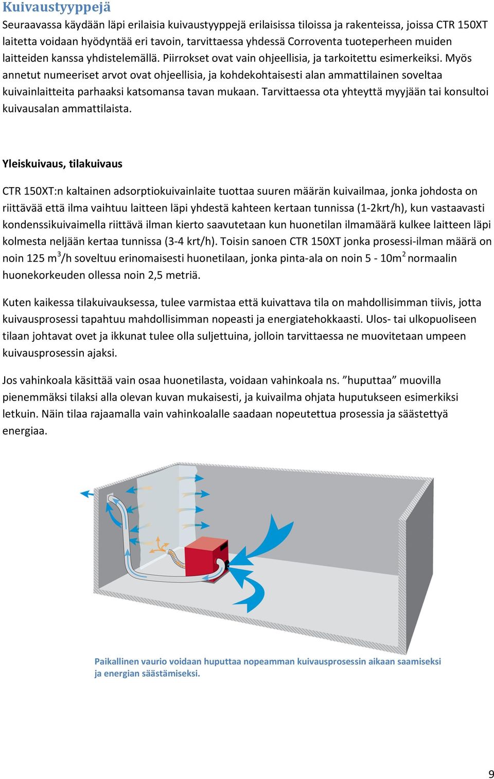 Myös annetut numeeriset arvot ovat ohjeellisia, ja kohdekohtaisesti alan ammattilainen soveltaa kuivainlaitteita parhaaksi katsomansa tavan mukaan.