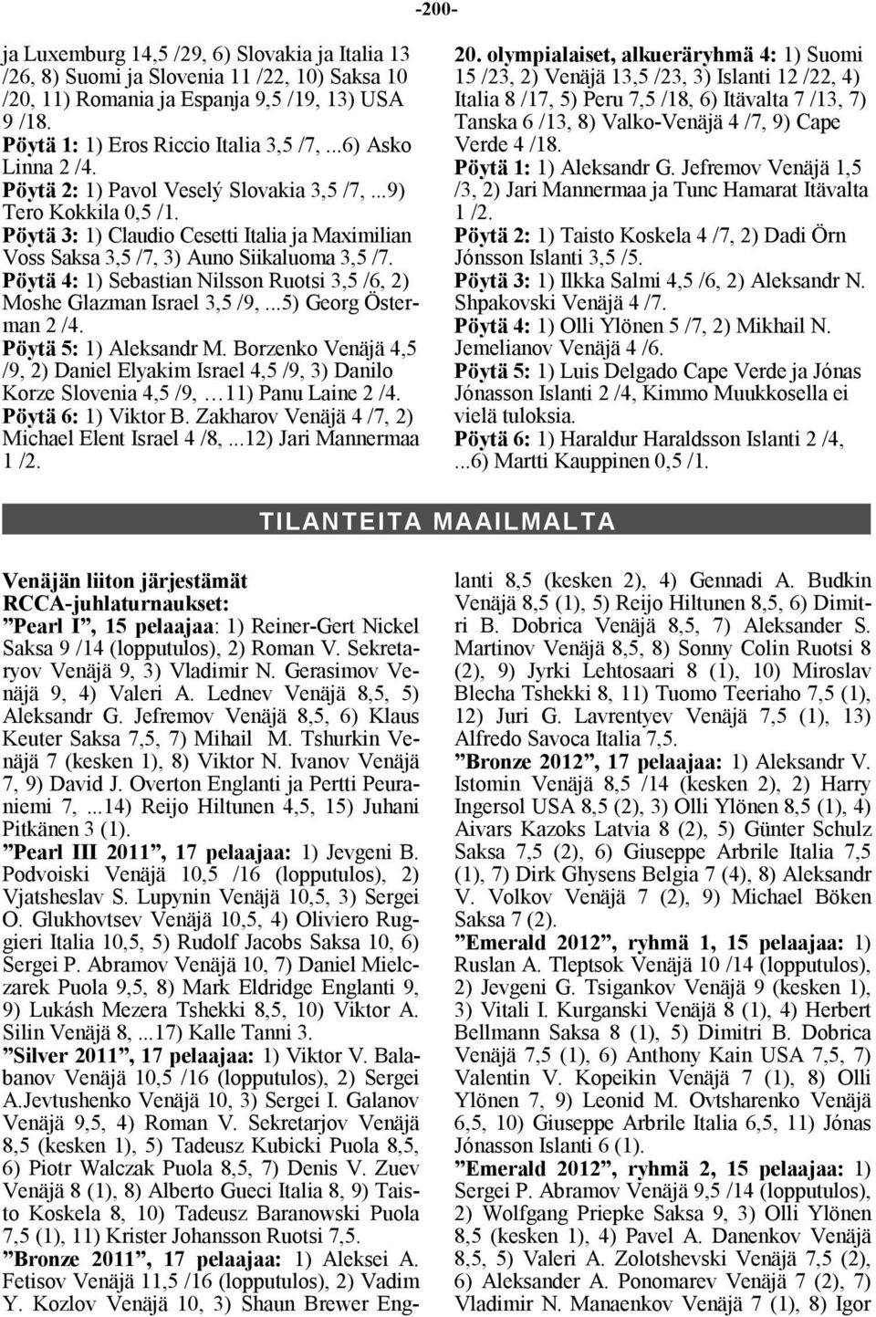 Pöytä 4: 1) Sebastian Nilsson Ruotsi 3,5 /6, 2) Moshe Glazman Israel 3,5 /9,...5) Georg Österman 2 /4. Pöytä 5: 1) Aleksandr M.