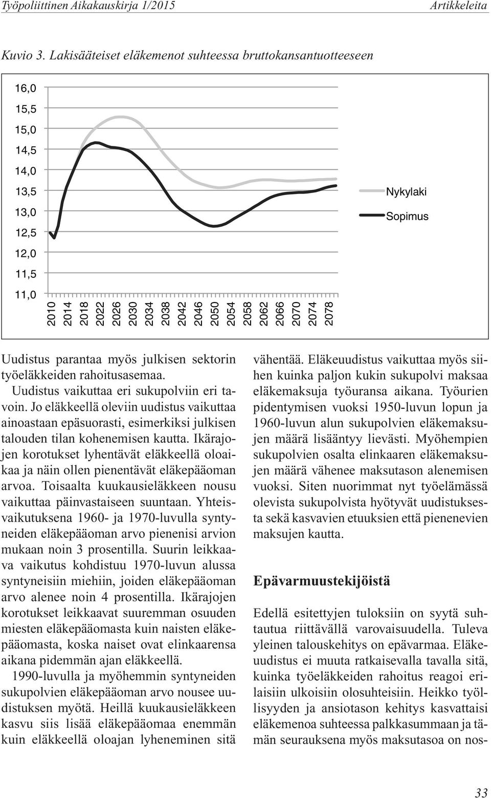 2078 Nykylaki Sopimus Uudistus parantaa myös julkisen sektorin työeläkkeiden rahoitusasemaa. Uudistus vaikuttaa eri sukupolviin eri tavoin.