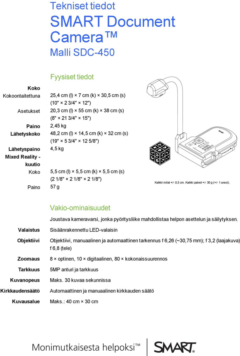 0,3 cm. Kaikki paint +/- 30 g (+/- 1 unssi). Vaki-minaisuudet Justava kameravarsi, jnka pyöritysliike mahdllistaa helpn asettelun ja säilytyksen.