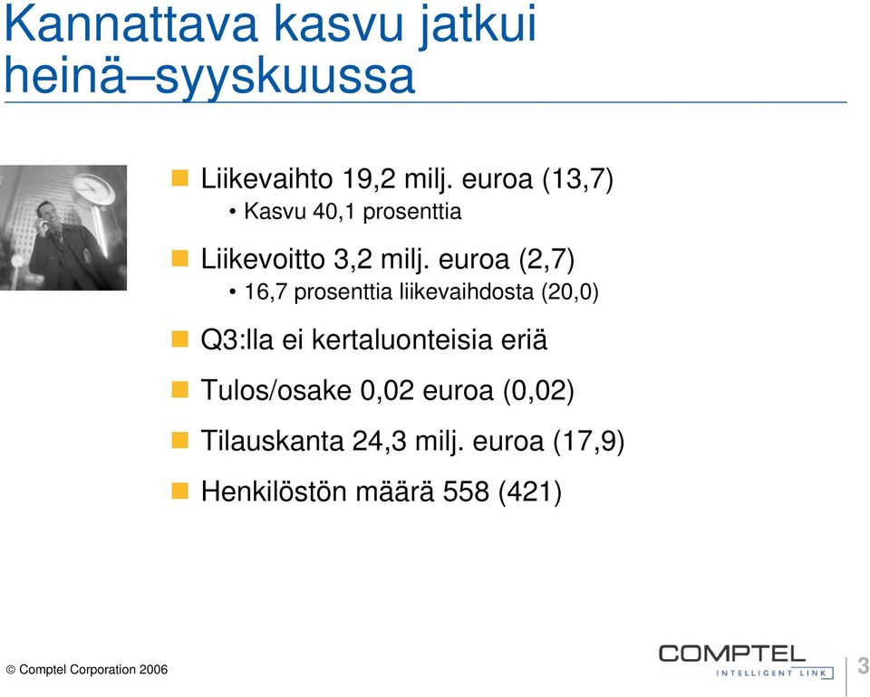 euroa (2,7) 16,7 prosenttia liikevaihdosta (2,) Q3:lla ei kertaluonteisia