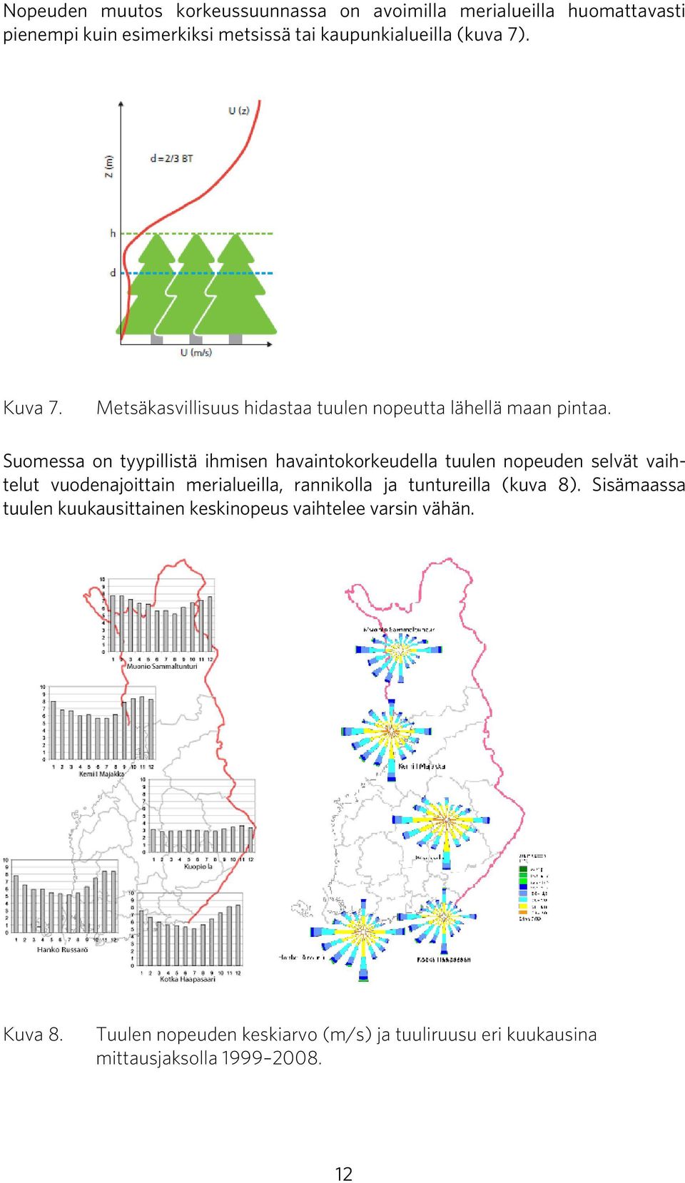 Suomessa on tyypillistä ihmisen havaintokorkeudella tuulen nopeuden selvät vaihtelut vuodenajoittain merialueilla, rannikolla ja