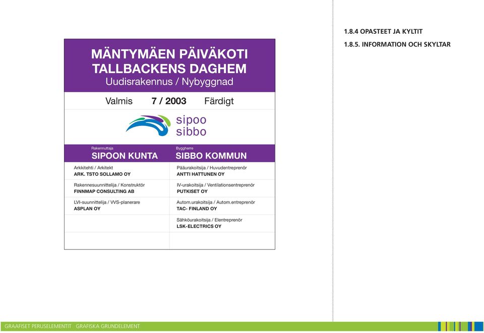 TSTO SOLLAMO OY Rakennesuunnittelija / Konstruktör FINNMAP CONSULTING AB LVI-suunnittelija / VVS-planerare ASPLAN OY Byggherre SIBBO