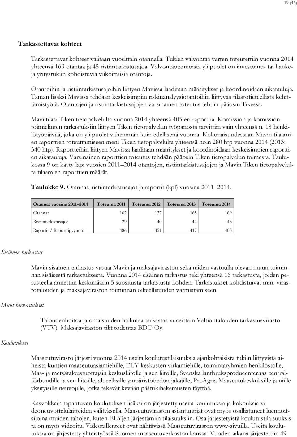 Otantoihin ja ristiintarkistusajoihin liittyen Mavissa laaditaan määritykset ja koordinoidaan aikatauluja.