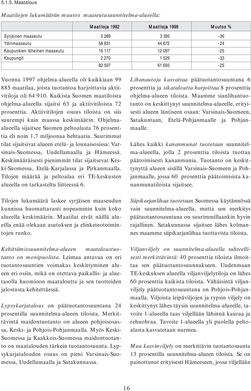 Kaikista Suomen maatiloista ohjelma-alueella sijaitsi 63 ja aktiivitiloista 72 prosenttia. Aktiivitilojen osuus tiloista on siis suurempi kuin maassa keskimäärin.