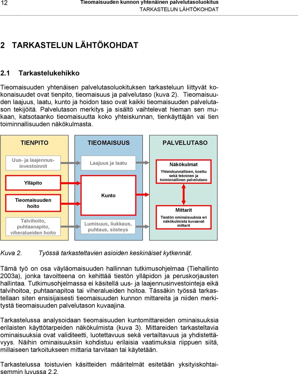 Tieomaisuuden laajuus, laatu, kunto ja hoidon taso ovat kaikki tieomaisuuden palvelutason tekijöitä.