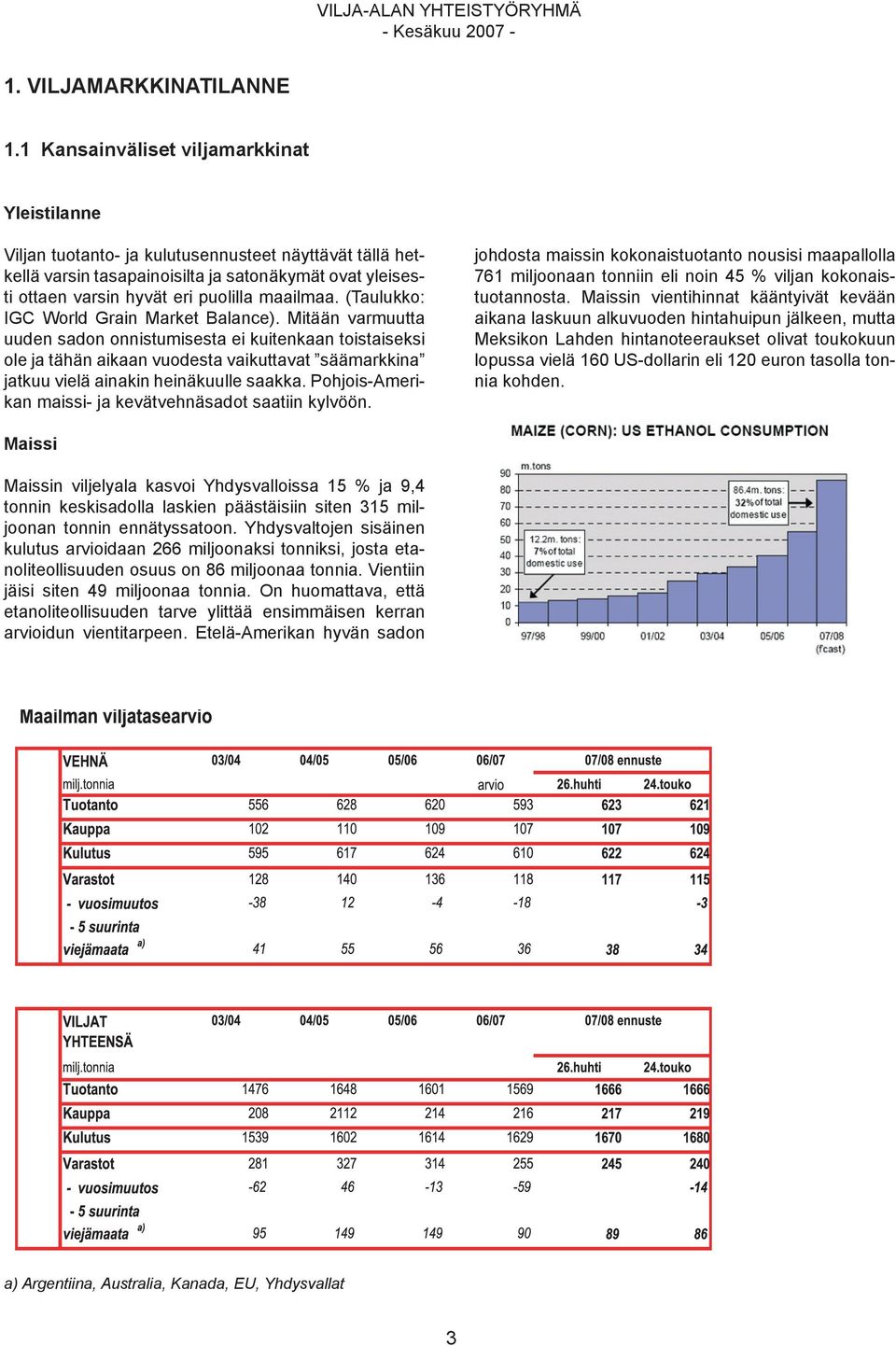 maailmaa. (Taulukko: IGC World Grain Market Balance).