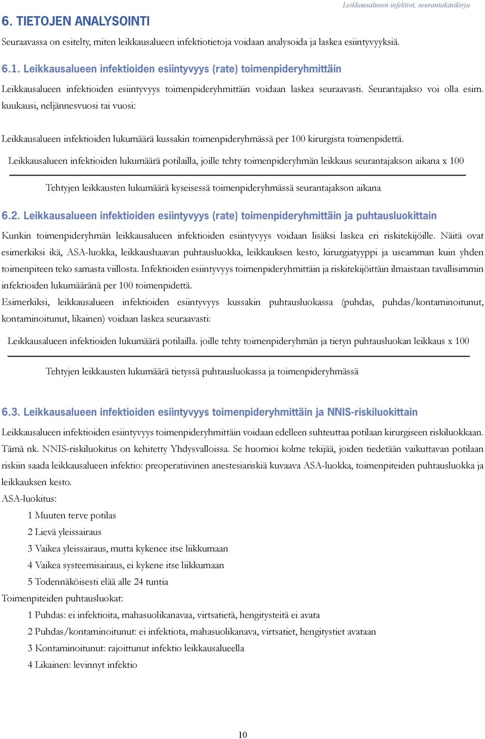 kuukausi, neljännesvuosi tai vuosi: Leikkausalueen infektioiden lukumäärä kussakin toimenpideryhmässä per 100 kirurgista toimenpidettä.