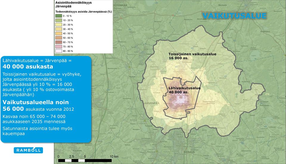 Vaikutusalueella noin 56 000 asukasta vuonna 2012 Kasvaa noin 65 000 74 000 asukkaaseen 2035 mennessä