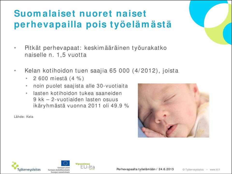 1,5 vuotta Kelan kotihoidon tuen saajia 65 000 (4/2012), joista 2 600 miestä (4 %) noin