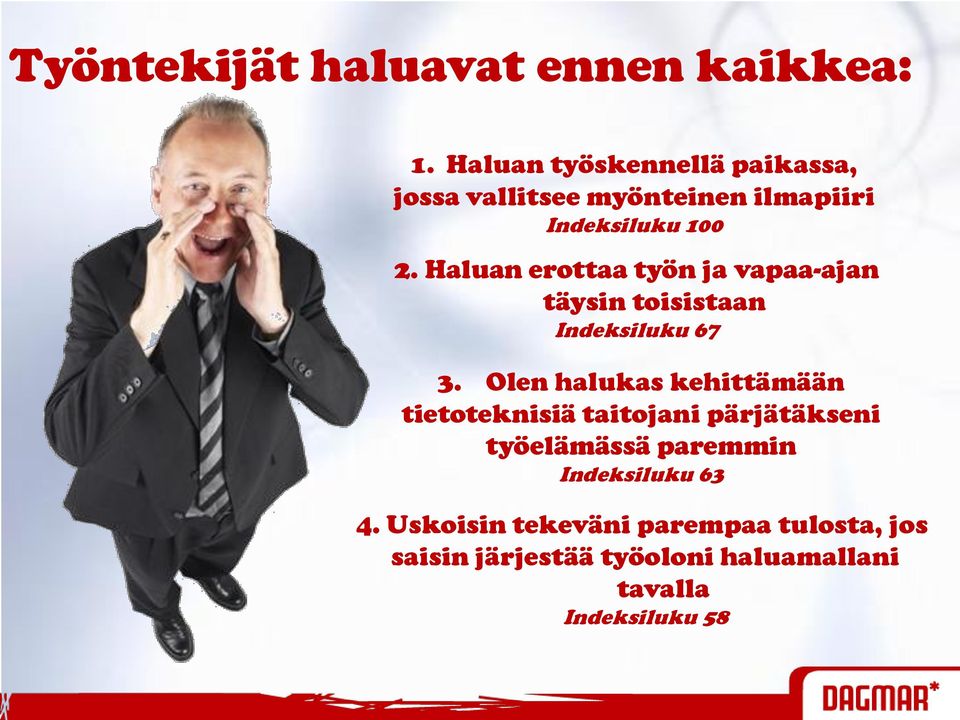 Haluan erottaa työn ja vapaa-ajan täysin toisistaan Indeksiluku 67 3.