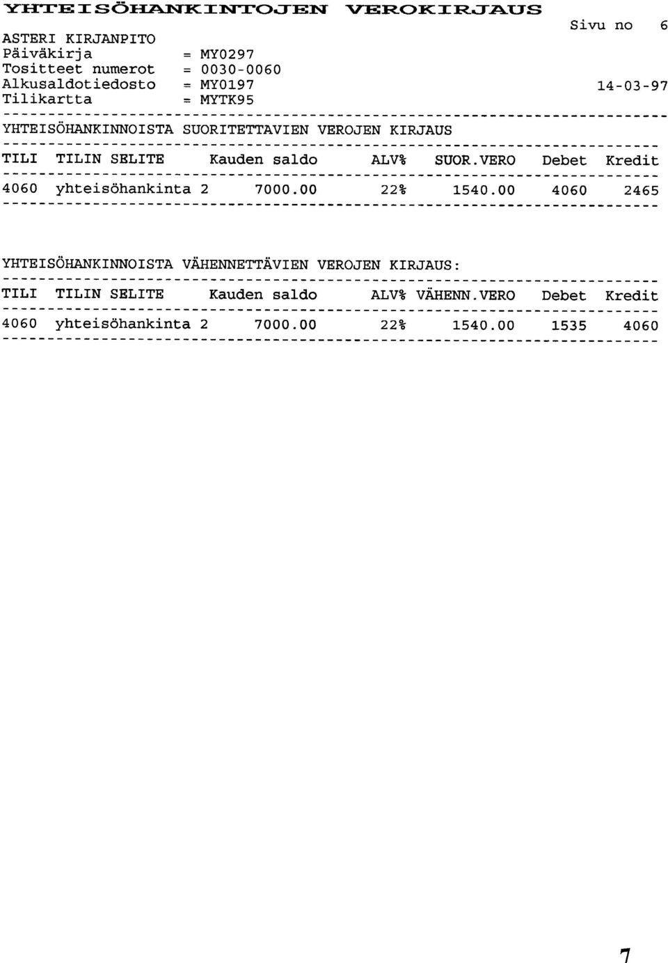 Tilikartta = MYTK95 6 YHTEISÖHANKINNOISTA SUORITETTAVIEN VEROJEN KIRJAUS TILI TILIN SELITE Kauden saldo ALV% SUOR.