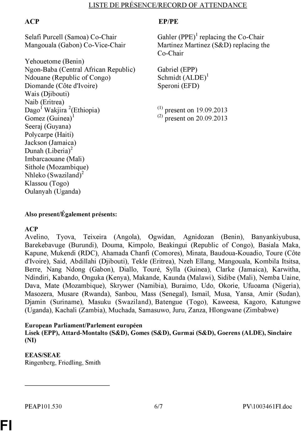 (Mozambique) Nhleko (Swaziland) 2 Klassou (Togo) Oulanyah (Uganda) EP/PE Gahler (PPE) 1 replacing the Co-Chair Martínez Martínez (S&D) replacing the Co-Chair Gabriel (EPP) Schmidt (ALDE) 1 Speroni