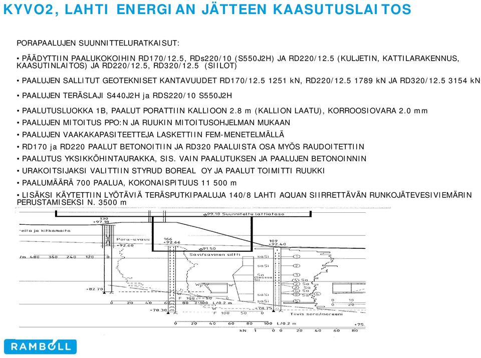 5 3154 kn PAALUJEN TERÄSLAJI S440J2H ja RDS220/10 S550J2H PAALUTUSLUOKKA 1B, PAALUT PORATTIIN KALLIOON 2.8 m (KALLION LAATU), KORROOSIOVARA 2.