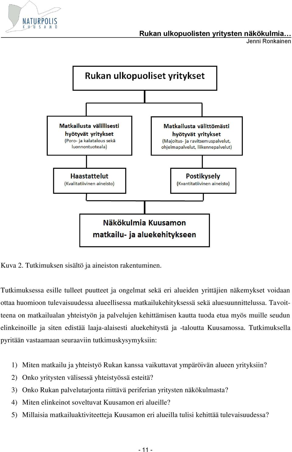 Tavoitteena on matkailualan yhteistyön ja palvelujen kehittämisen kautta tuoda etua myös muille seudun elinkeinoille ja siten edistää laaja-alaisesti aluekehitystä ja -taloutta Kuusamossa.