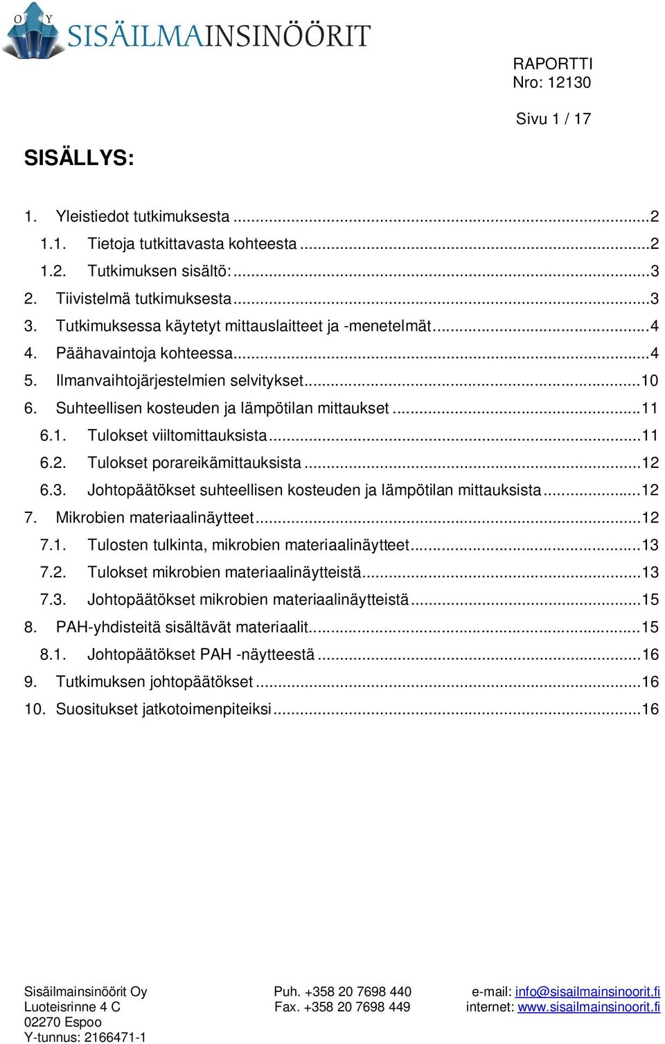 .. 11 6.2. Tulokset porareikämittauksista... 12 6.3. Johtopäätökset suhteellisen kosteuden ja lämpötilan mittauksista... 12 7. Mikrobien materiaalinäytteet... 12 7.1. Tulosten tulkinta, mikrobien materiaalinäytteet.