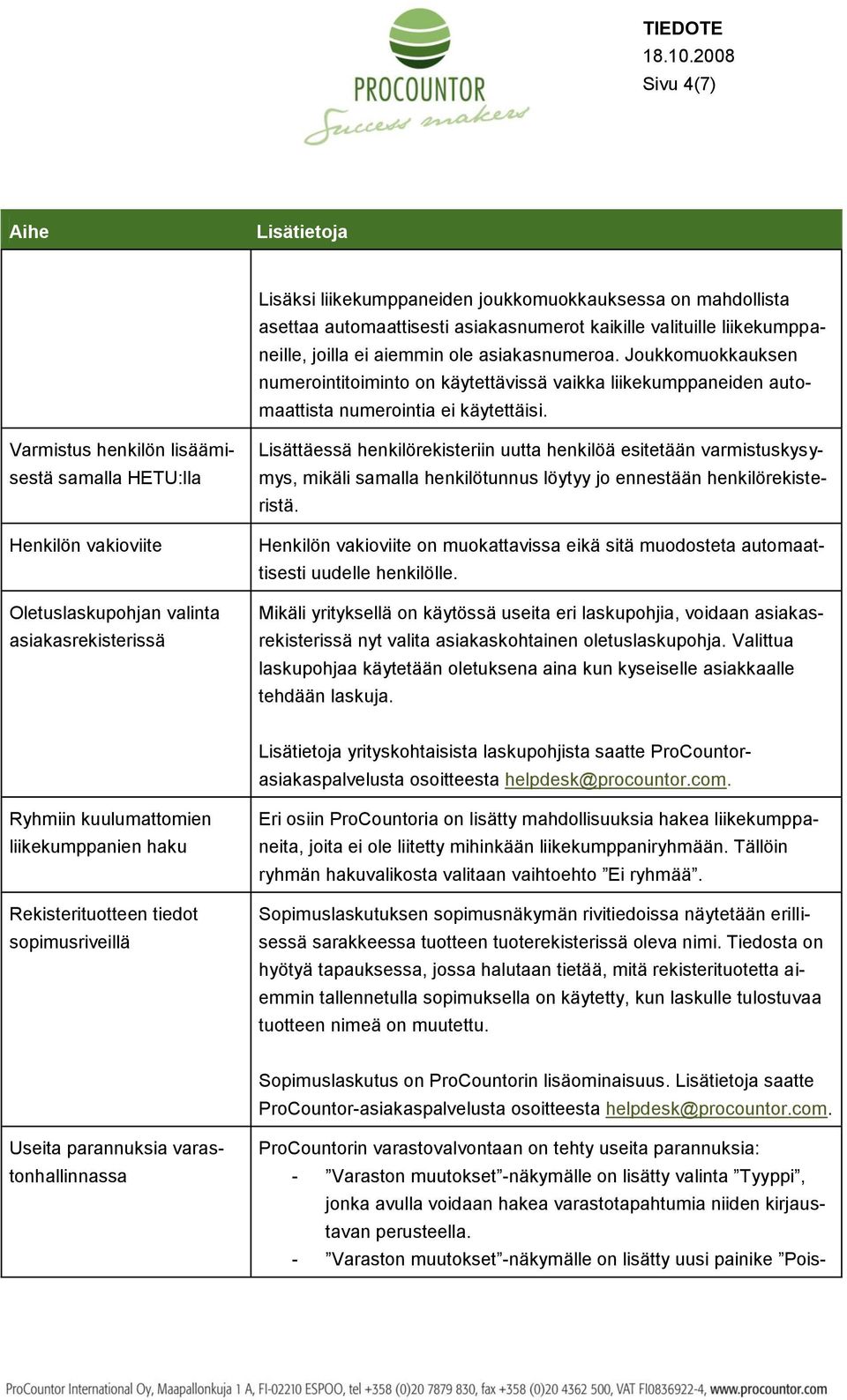 Varmistus henkilön lisäämisestä samalla HETU:lla Henkilön vakioviite Oletuslaskupohjan valinta asiakasrekisterissä Lisättäessä henkilörekisteriin uutta henkilöä esitetään varmistuskysymys, mikäli