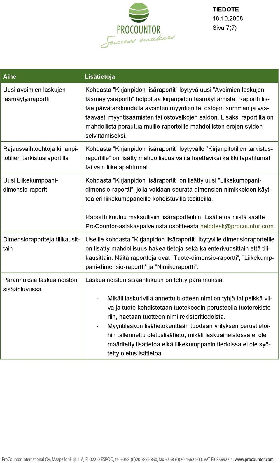 Lisäksi raportilta on mahdollista porautua muille raporteille mahdollisten erojen syiden selvittämiseksi.