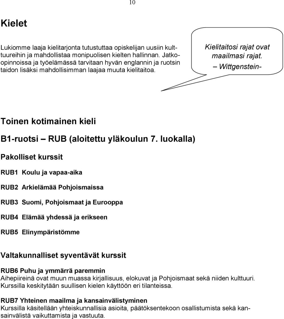 Wittgenstein- Toinen kotimainen kieli B1-ruotsi RUB (aloitettu yläkoulun 7.