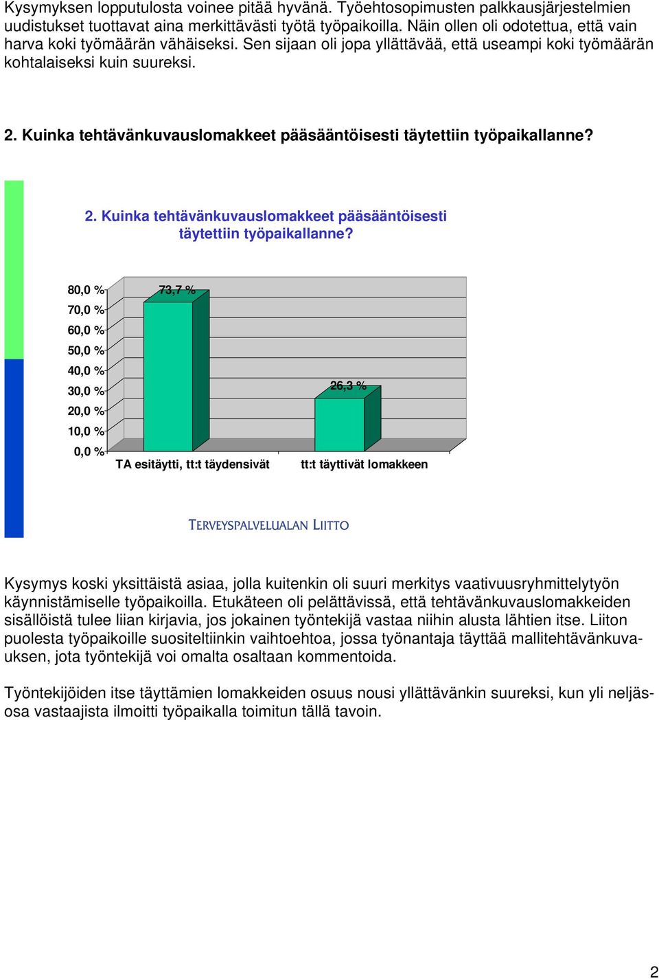 Kuinka tehtävänkuvauslomakkeet pääsääntöisesti täytettiin työpaikallanne? 2. Kuinka tehtävänkuvauslomakkeet pääsääntöisesti täytettiin työpaikallanne?