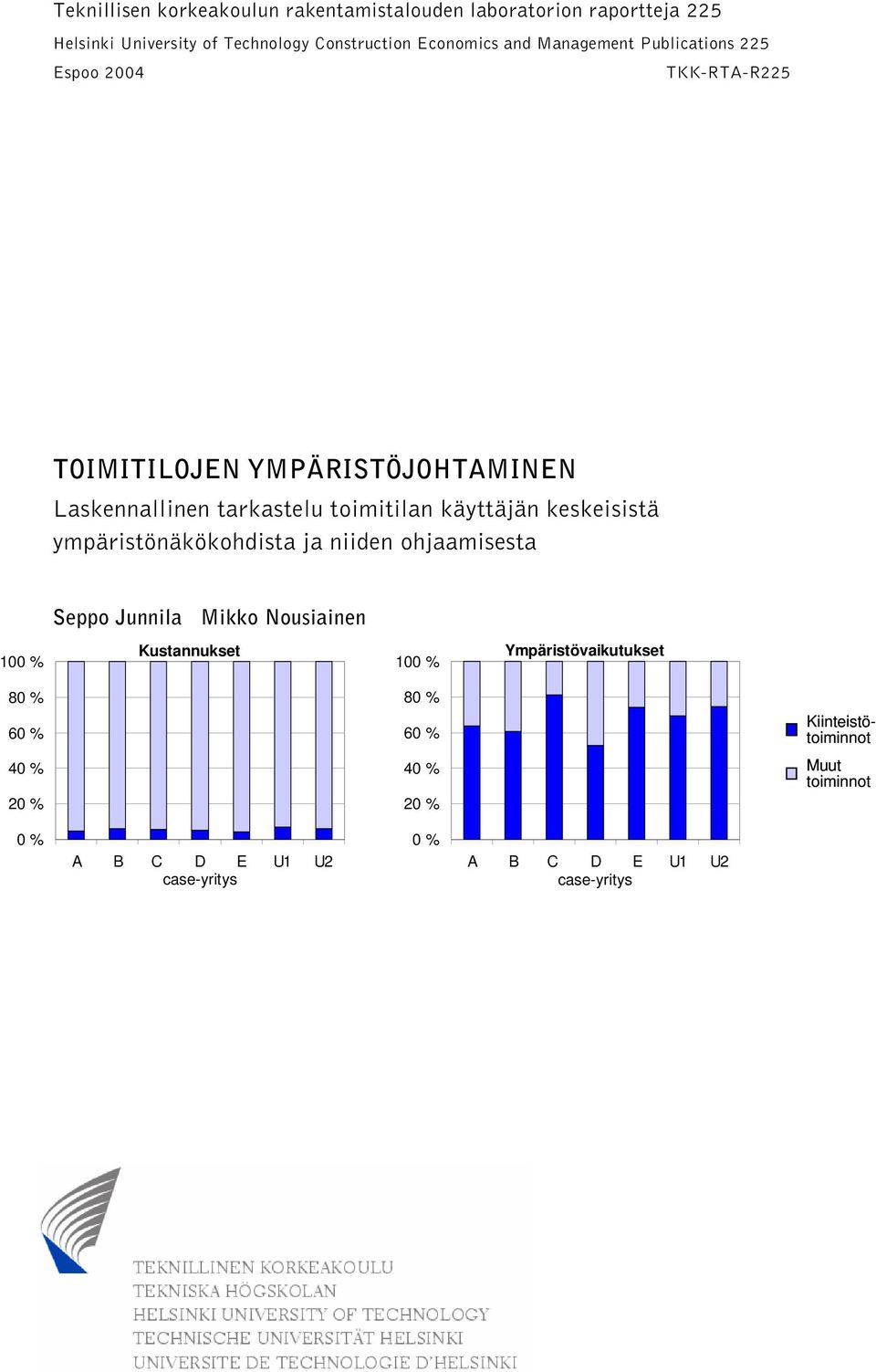 keskeisistä ympäristönäkökohdista ja niiden ohjaamisesta Seppo Junnila Mikko Nousiainen 100 % Kustannukset 100 % Ympäristövaikutukset