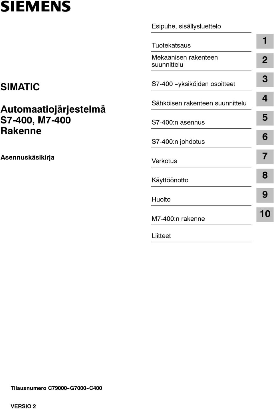 osoitteet 3 ähköisen rakenteen suunnittelu 7-400:n asennus 7-400:n johdotus Verkotus 7