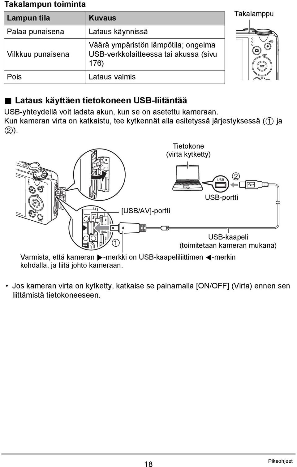 Kun kameran virta on katkaistu, tee kytkennät alla esitetyssä järjestyksessä ( ja ).