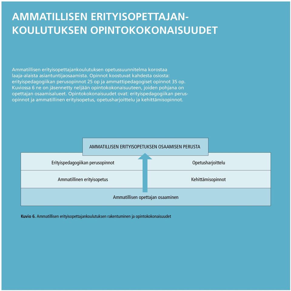 Kuviossa 6 ne on jäsennetty neljään opintokokonaisuuteen, joiden pohjana on opettajan osaamisalueet.