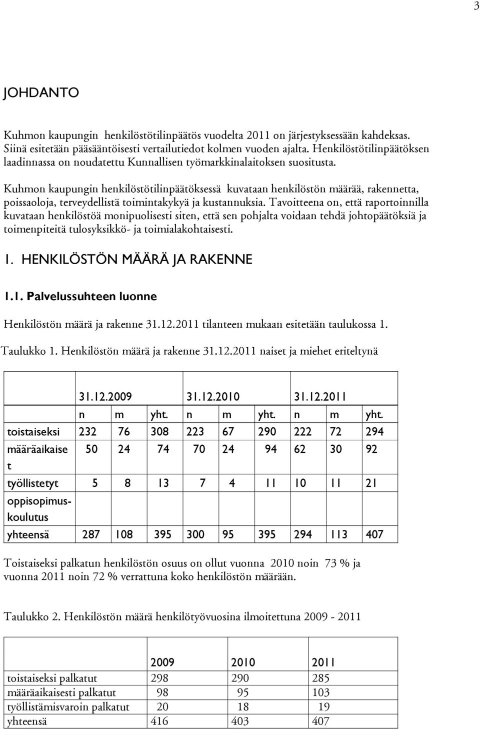 Kuhmon kaupungin henkilöstötilinpäätöksessä kuvataan henkilöstön ä, rakennetta, poissaoloja, terveydellistä toimintakykyä ja kustannuksia.