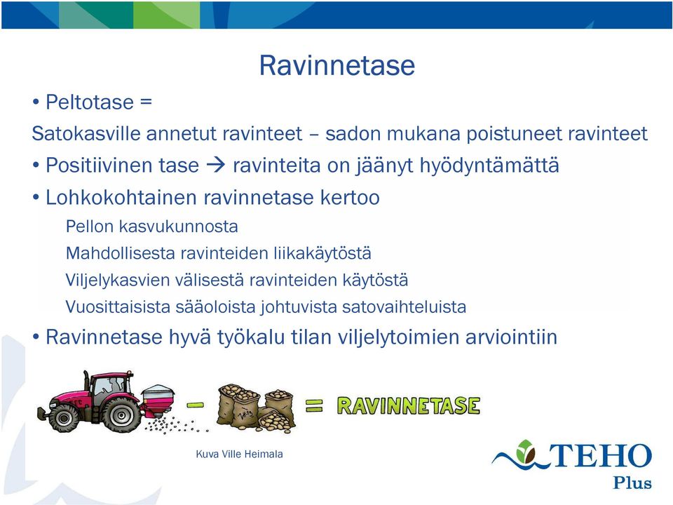 Mahdollisesta ravinteiden liikakäytöstä Viljelykasvien välisestä ravinteiden käytöstä Vuosittaisista