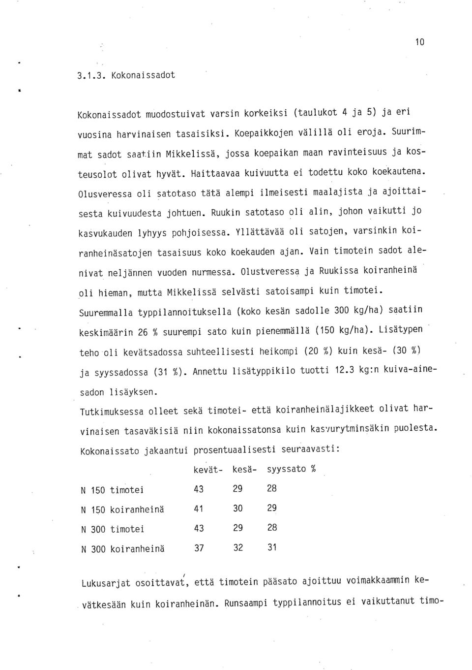 Olusveressa oli satotaso tätä alempi ilmeisesti maalajista ja ajoittaisesta kuivuudesta johtuen. Ruukin satotaso oli alin, johon vaikutti jo kasvukauden lyhyys pohjoisessa.