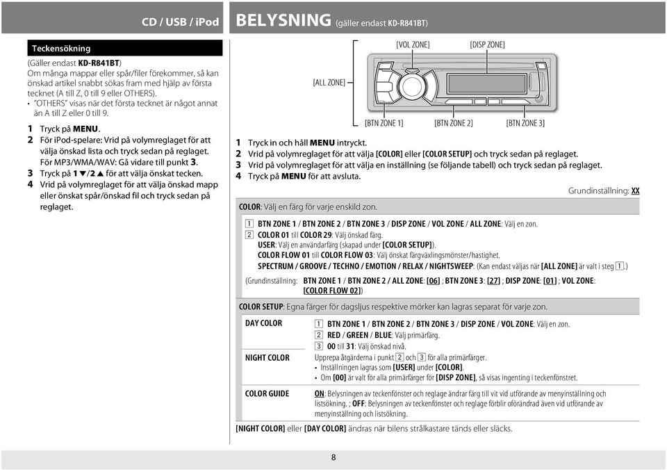 2 För ipod-spelare: Vrid på volymreglaget för att välja önskad lista och tryck sedan på reglaget. För MP3/WMA/WAV: Gå vidare till punkt 3. 3 Tryck på 1 / 25 för att välja önskat tecken.