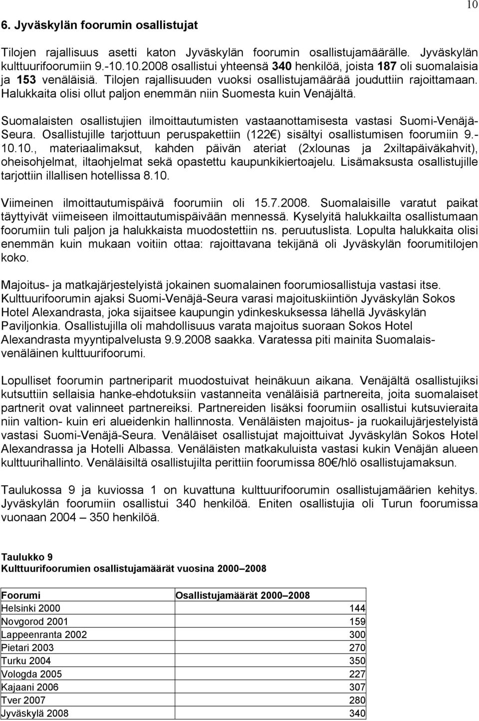 Suomalaisten osallistujien ilmoittautumisten vastaanottamisesta vastasi Suomi-Venäjä- Seura. Osallistujille tarjottuun peruspakettiin (122 ) sisältyi osallistumisen foorumiin 9.- 10.