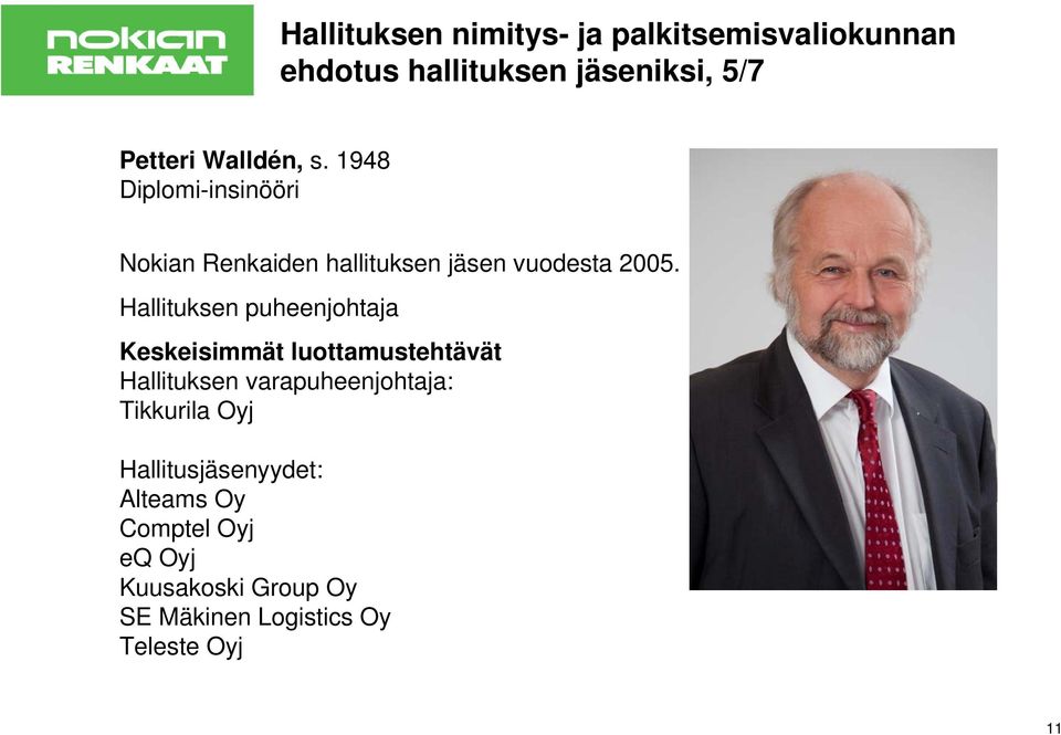 Hallituksen puheenjohtaja Keskeisimmät luottamustehtävät Hallituksen varapuheenjohtaja: