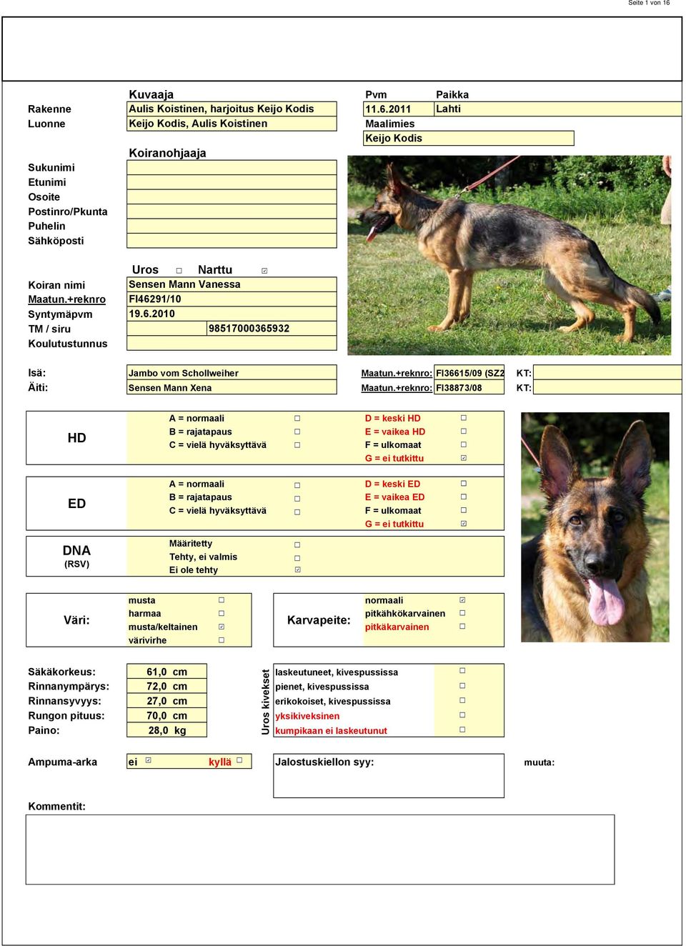 +reknro: FI66/09 (SZ2 KT: Äiti: Sensen Mann Xena Maatun.