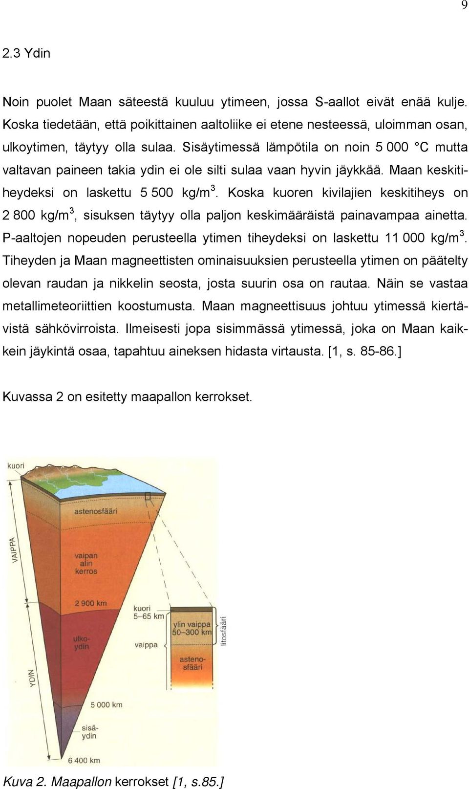 Koska kuoren kivilajien keskitiheys on 2 800 kg/m 3, sisuksen täytyy olla paljon keskimääräistä painavampaa ainetta. P-aaltojen nopeuden perusteella ytimen tiheydeksi on laskettu 11 000 kg/m 3.