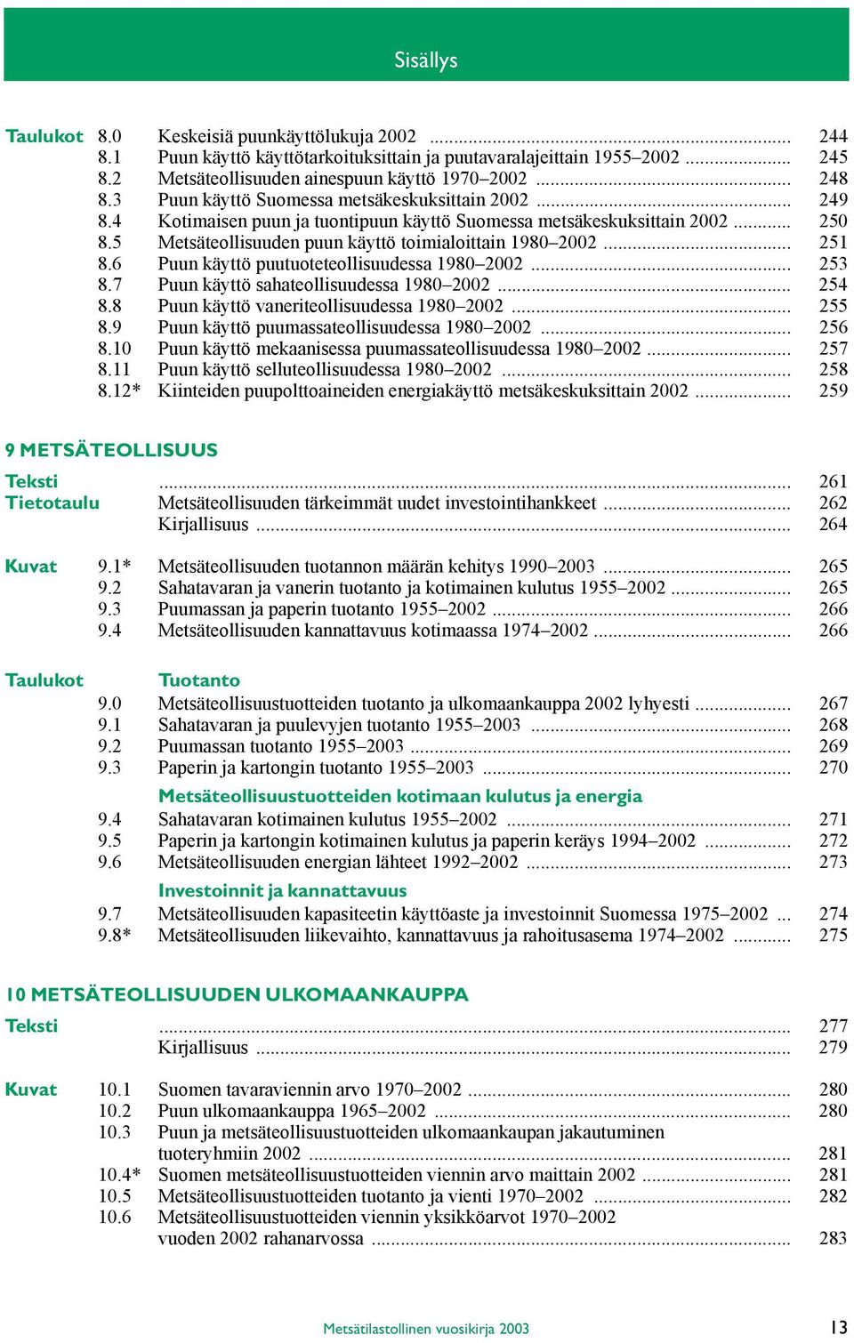 .. 251 8.6 Puun käyttö puutuoteteollisuudessa 1980 2002... 253 8.7 Puun käyttö sahateollisuudessa 1980 2002... 254 8.8 Puun käyttö vaneriteollisuudessa 1980 2002... 255 8.