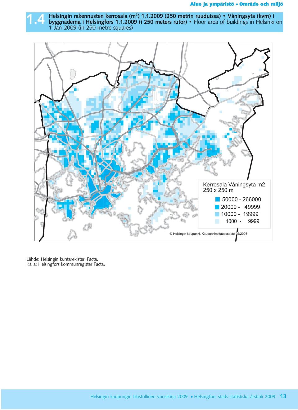 50000-266000 20000-49999 10000-19999 1000-9999 Helsingin kaupunki, Kaupunkimittausosasto 02/2008 Lähde: Helsingin kuntarekisteri Facta.