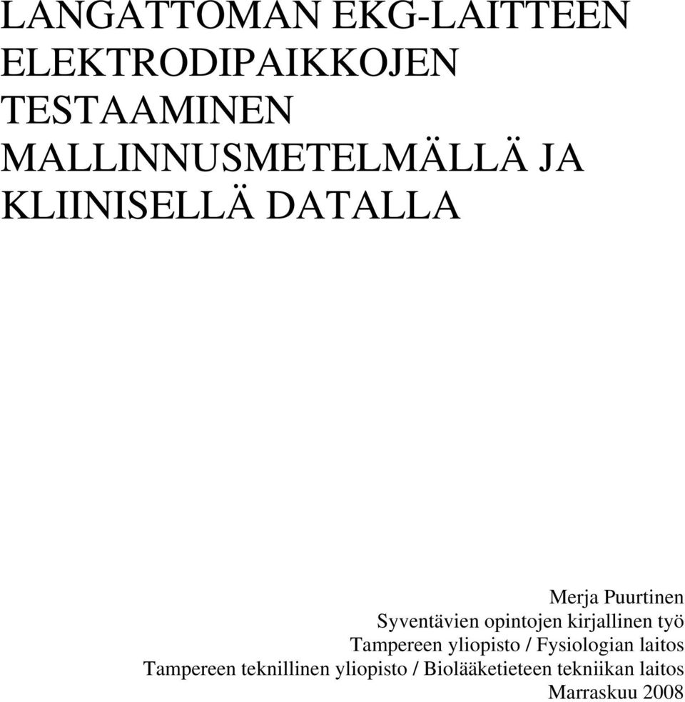 Syventävien opintojen kirjallinen työ Tampereen yliopisto /