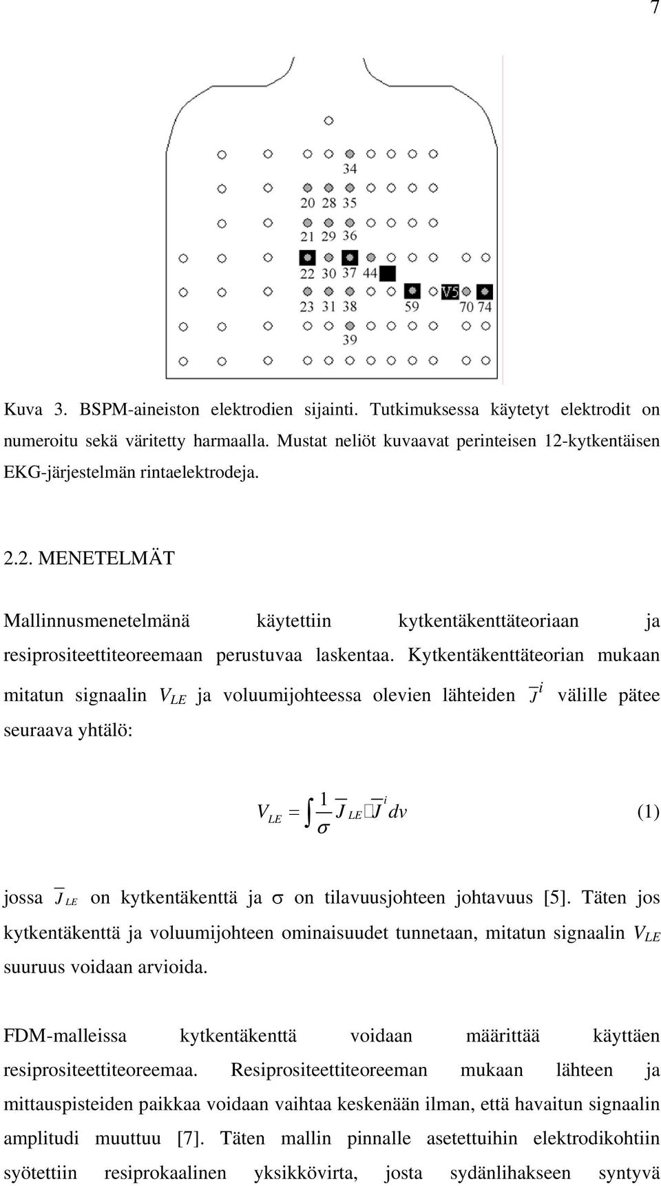 Kytkentäkenttäteorian mukaan mitatun signaalin V LE ja voluumijohteessa olevien lähteiden i J välille pätee seuraava yhtälö: 1 i LE VLE = J J dv (1) σ jossa J LE on kytkentäkenttä ja σ on